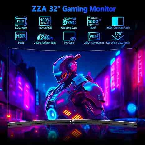 ZZA 32 Inch Curved Gaming Monitor 240hz,1K 1080P Computer PC Monitor with 1500R Limareoo Tech Default Title Default Title