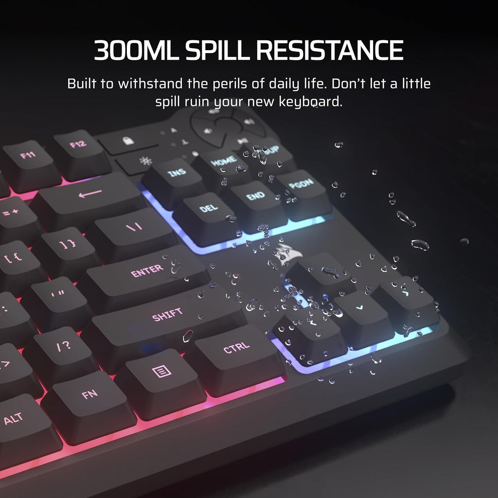 Corsair K55 CORE TKL RGB Gaming Keyboard – Tenkeyless, 8-Zone RGB, Quiet Membrane Keys, Spill Resistant, Media Keys, 1000Hz Polling – NA Layout – Black