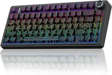 Black RGB gaming keyboard with neon-style backlit design