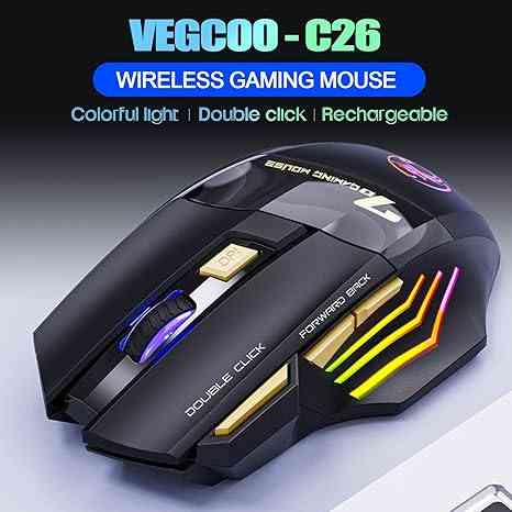 VEGCOO wireless gaming mouse with RGB lighting and adjustable DPI