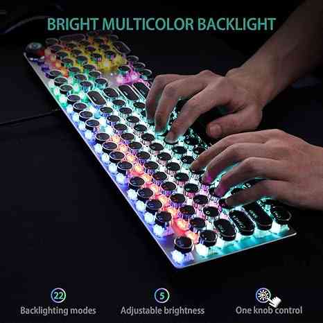 Bright multicolor backlit gaming keyboard with round keycaps