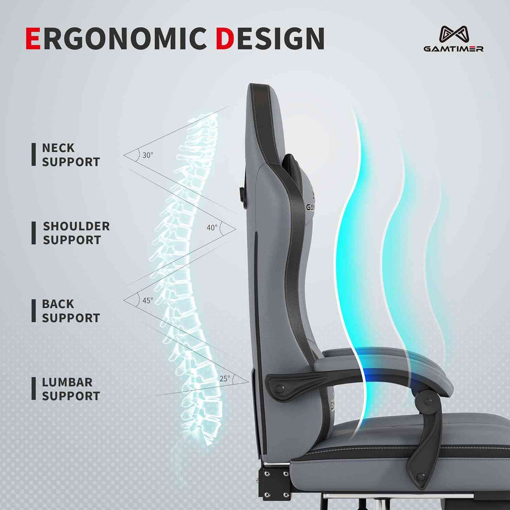 Ergonomic gaming chair with adjustable headrest and lumbar support