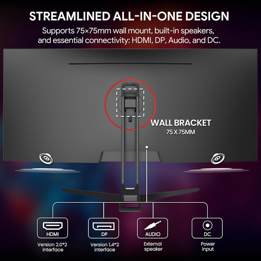 34'' Gaming Monitor 165Hz/144Hz, UWQHD 3440X1440P IPS Ultrawide Screen Computer Monitors with Built-In Speakers, Supports Freesync, 120% Srgb, PIP/PBP, HDMI2.0 & DP1.4, Wall Mount&Tilt Adjustable