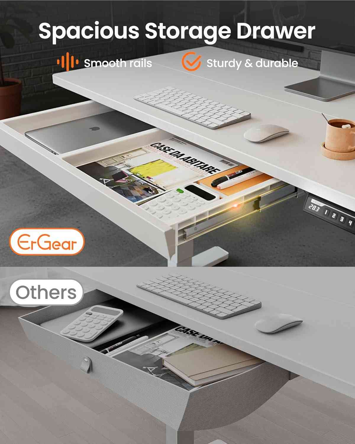 48 X 24 Inch Electric Standing Desk Adjustable Height with Drawers, 4 Memory Height Settings, Sit Stand up Desk for Home Office & Computer Workstation, White
