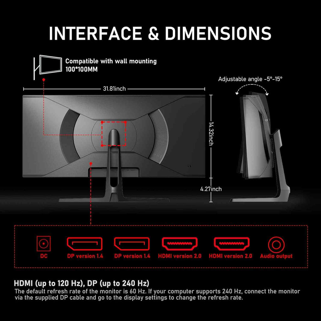 Gawfolk 34 Inch Curved Gaming Monitor, 240Hz Ultrawide PC Monitors Built-in Speakers Limareoo Tech Default Title Default Title