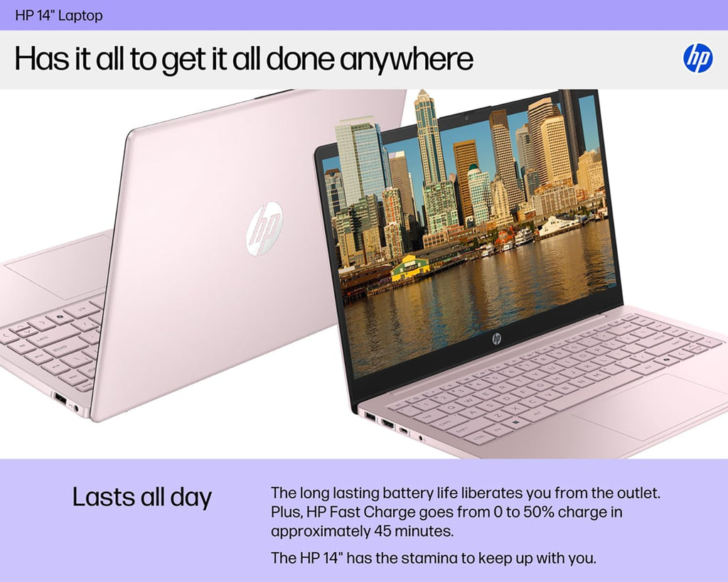 HP Laptop 2026 Edition with Copilot AI, 16GB RAM, 256GB SSD + 128GB UFS, Intel Processor, Long Battery Life, Lightweight, 1 Year Office 365, Windows 11 Home S for Students & Office, Type-C HUB, Pink