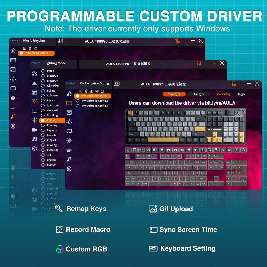F108 PRO - Wireless Mechanical Keyboard with Screen & Knob,Full Size Keyboard with 8000Mah Battery,Pre-Lubed Switches,Side Printed PBT Keycaps,Rgb Backlit Hot Swappable Custom Gaming Keyboards