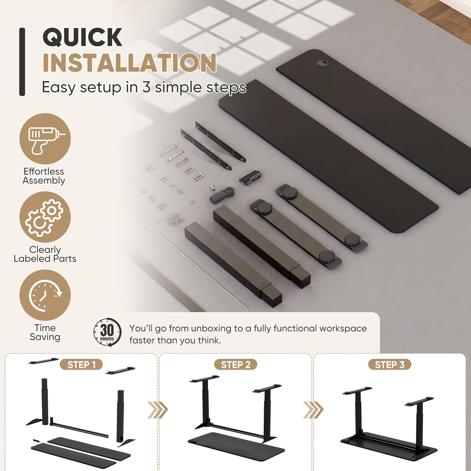 55 X 24 Inches Electric Height Adjustable Standing Desk Large Sit Stand up Desk Home Office Computer Desk Memory Preset with T-Shaped Metal Bracket, Black