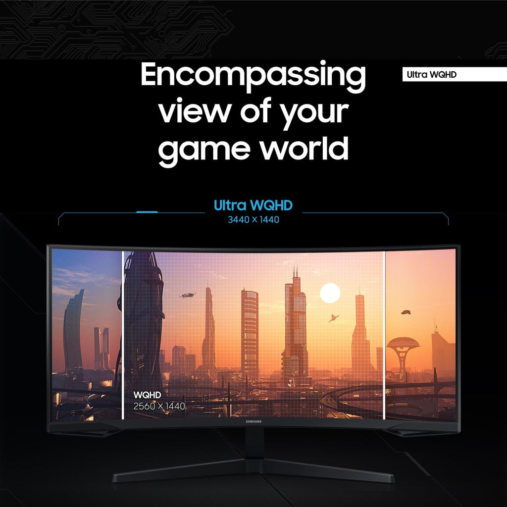Samsung 34' Odyssey G5 Ultra-Wide Gaming Monitor with 1000R Curved Screen, 165Hz, 1Ms, Freesync Premium, Large Display, Eye Comfort, Multiple Ports, WQHD, LC34G55TWWNXZA, Black