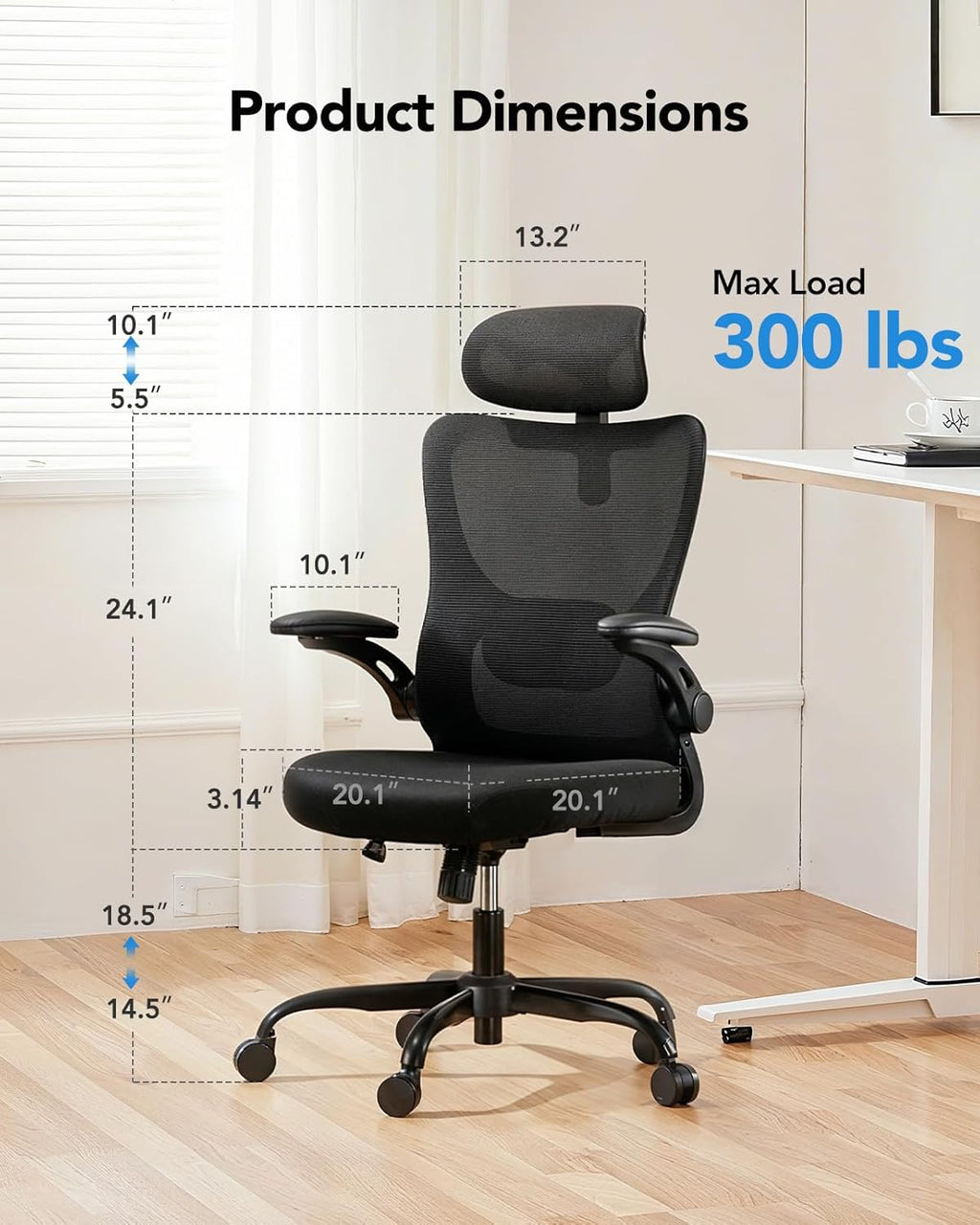 Ergonomic Office Chair, High Back Computer Desk Chair with Adjustable Lumbar Support and Headrest, Comfy Gaming Chair with 3D Armrests, Home Office Rolling Chair, Max Load 300 Lbs