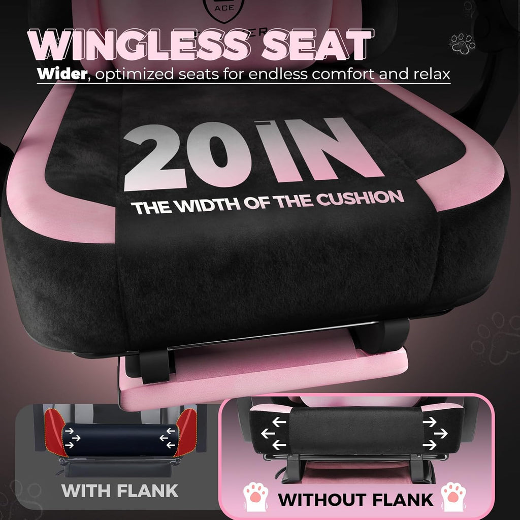 Pink Gaming Chair Cute with Cat Ears Ergonomic Computer Chair with Cat Embroidery Adjustable Memory Foam Lumbar Support and Headrest Comfortable Reclining Office Chair Soft Velvet Fabric