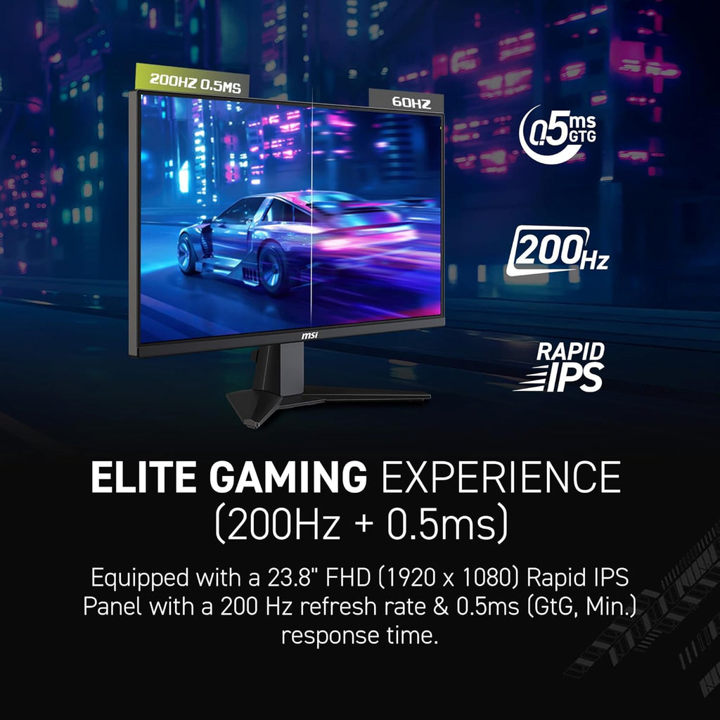 Msi MAG 242F 24-Inch 1920 X 1080 (FHD) Gaming Monitor, 200Hz, AMD Freesync Premium, HDMI, Displayport, VESA, Tilt, Height Adjustable, Speaker, 0.5Ms, Black