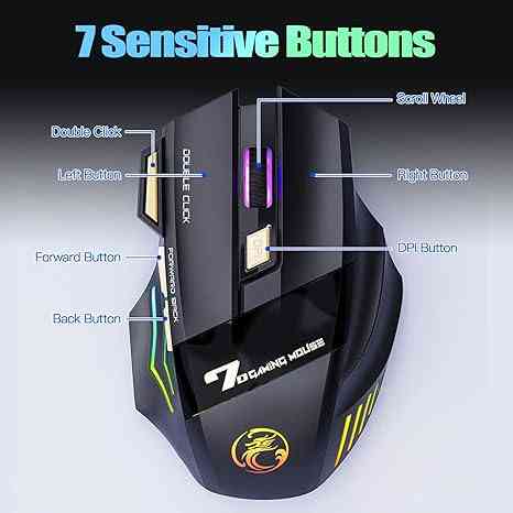 Gaming mouse with 7 sensitive buttons and customizable lighting