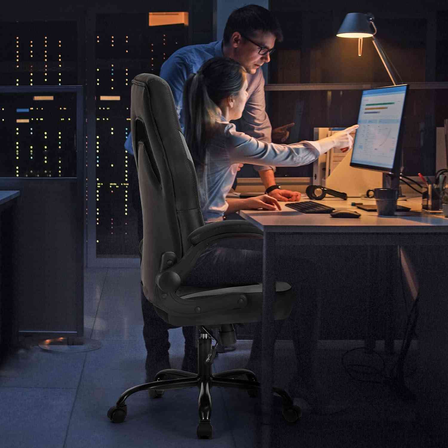 Ergonomic black gaming desk chair with lumbar support