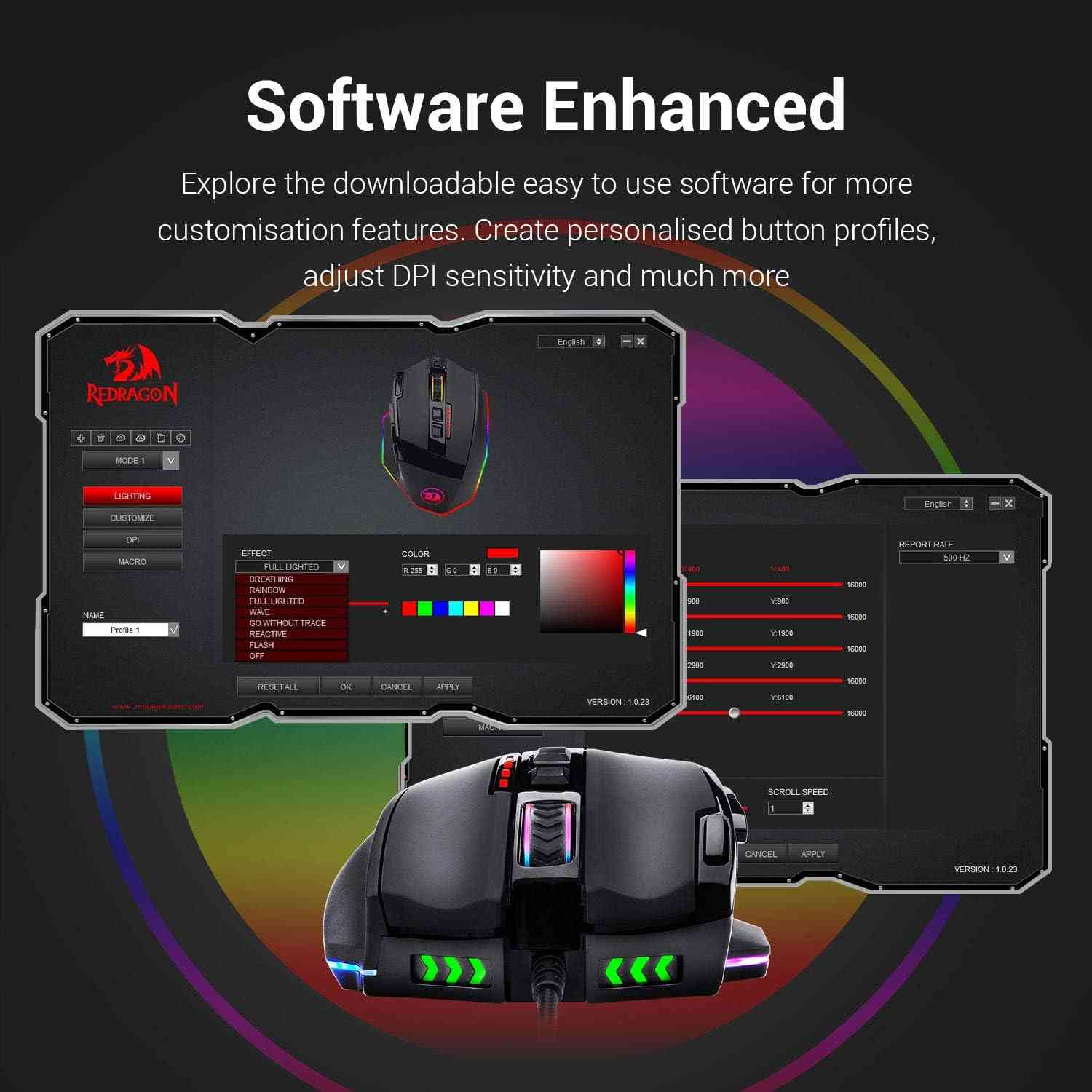 Redragon M801 Gaming Mouse, RGB PC Gaming Mouse MMO with 9 Programmable Buttons Macro Recording Default Title USD Limareoo Tech