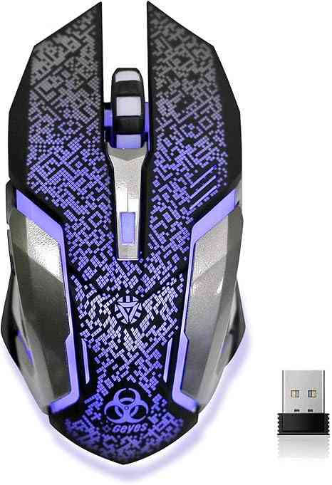 gaming mouse with RGB lighting and wireless USB receiver