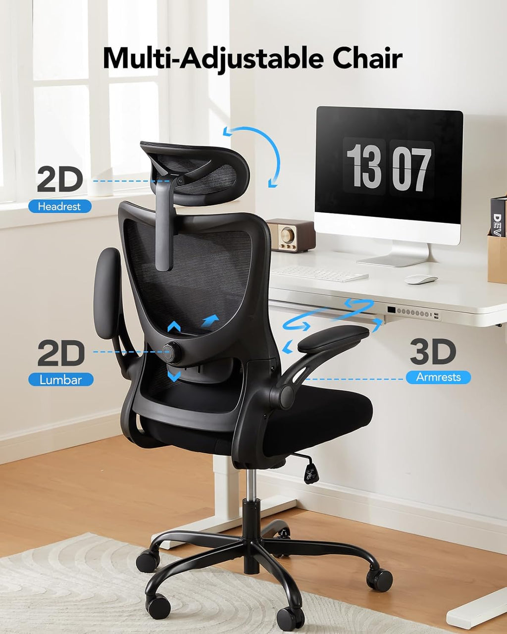 Ergonomic Office Chair, High Back Computer Desk Chair with Adjustable Lumbar Support and Headrest, Comfy Gaming Chair with 3D Armrests, Home Office Rolling Chair, Max Load 300 Lbs
