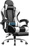 Gaming Chair, Computer Chair with Footrest and Lumbar Support, Height Adjustable Game Chair with 360°-Swivel Seat and Headrest and for Office or Gaming (Pearl White)