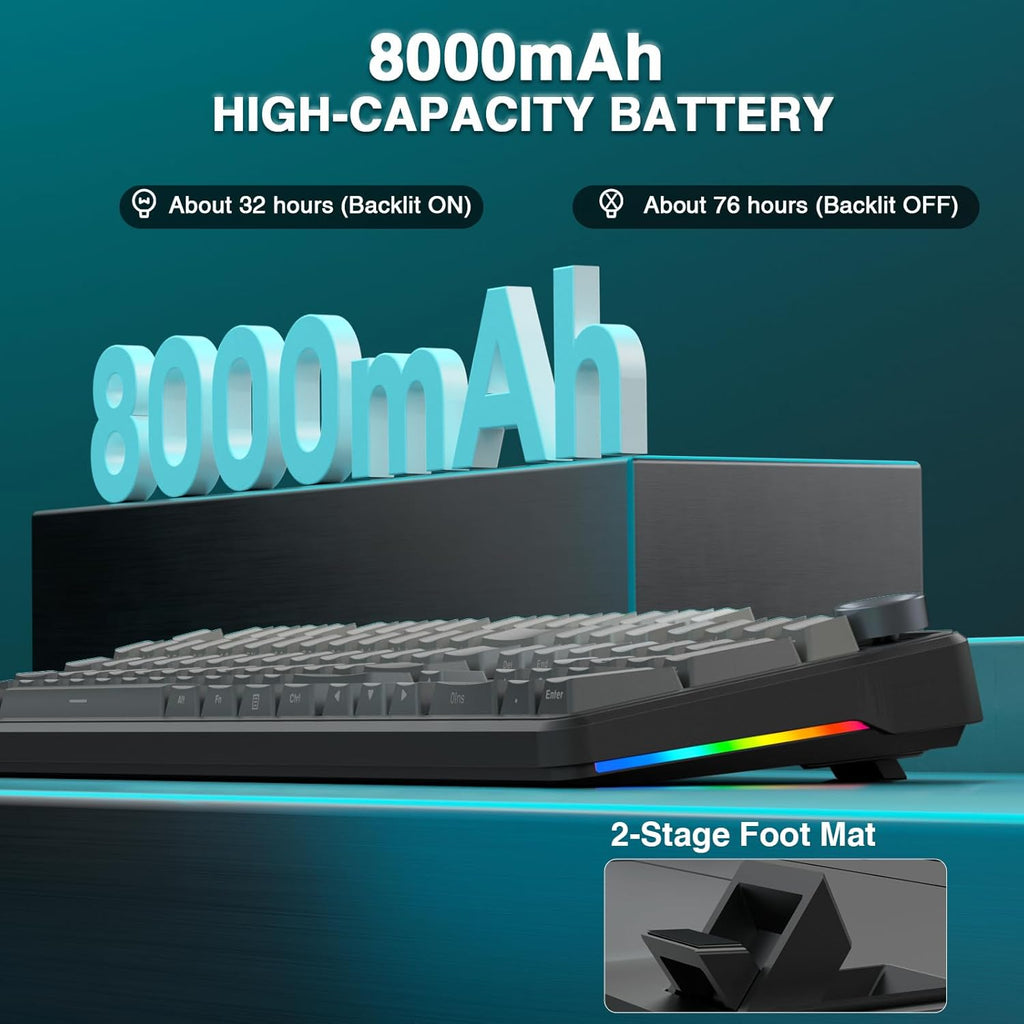 F108 PRO - Wireless Mechanical Keyboard with Screen & Knob,Full Size Keyboard with 8000Mah Battery,Pre-Lubed Switches,Side Printed PBT Keycaps,Rgb Backlit Hot Swappable Custom Gaming Keyboards
