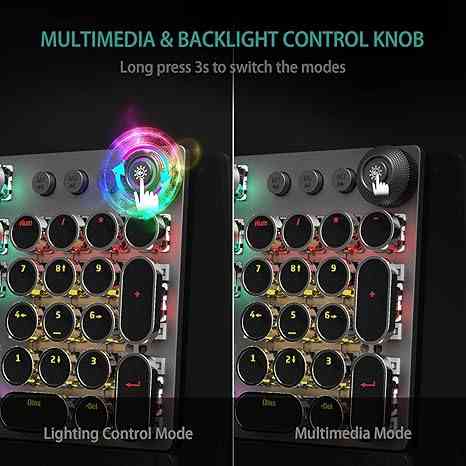 Multimedia control knob and backlight modes on gaming keyboard