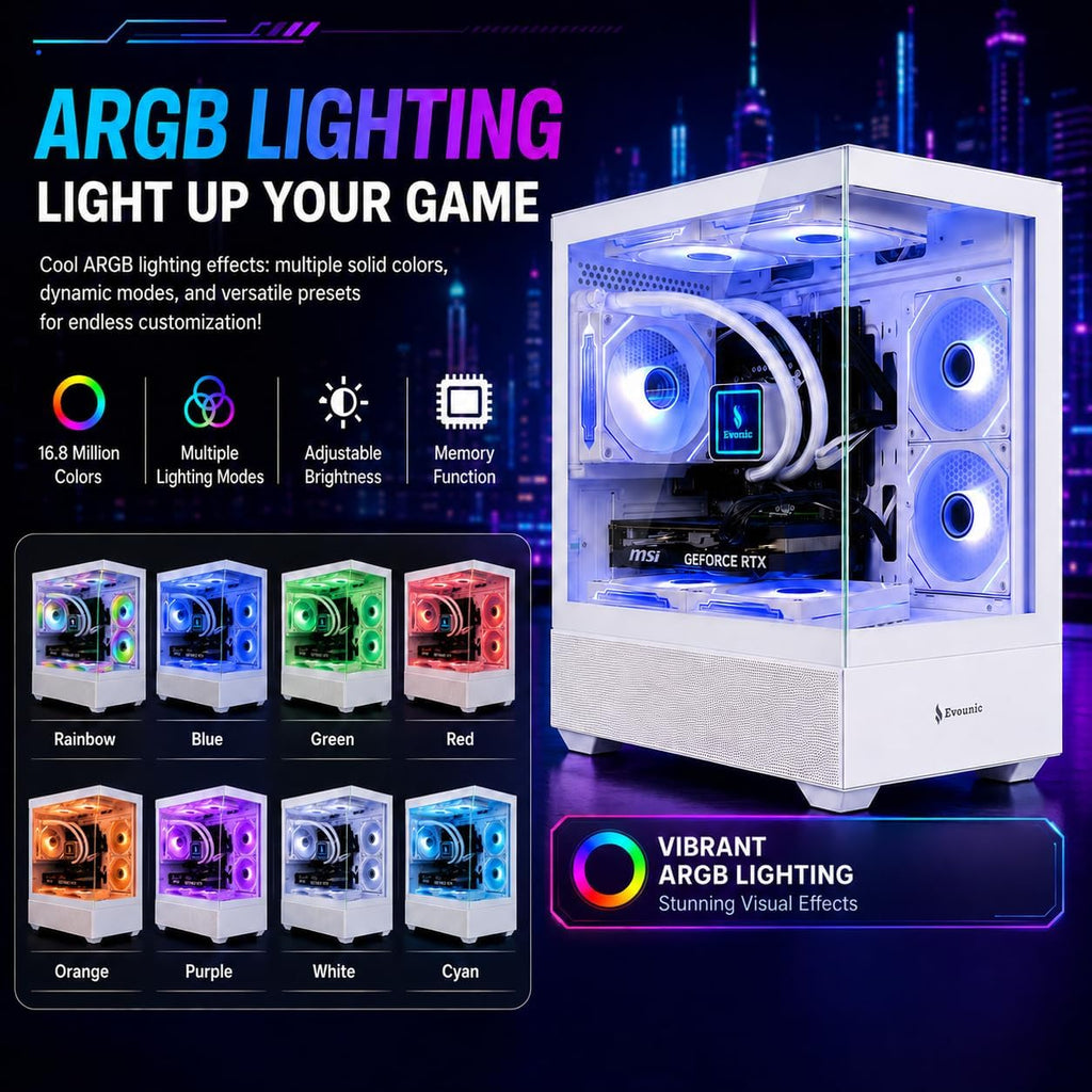 Gaming Desktop PC Computer Liquid Cooled 12-Core Processor, Geforce RTX 4060 GDDR6, 64GB RAM, 512GB Nvme SSD + 1TB HDD, Wifi 6 & BT 5.4, 7× ARGB Fans, 650W PSU, Windows 11