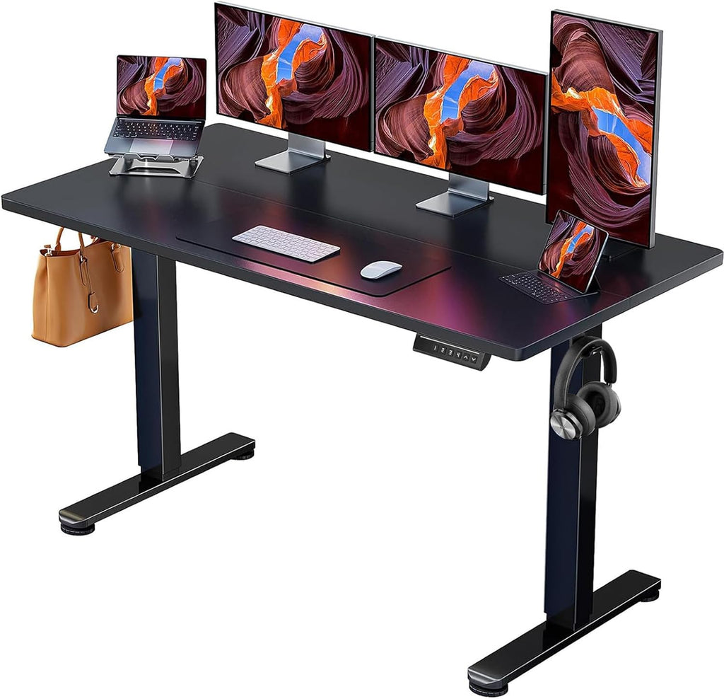 Height Adjustable Electric Standing Desk, 55 X 28 Inches Sit Stand up Desk, Memory Computer Home Office Desk, Black