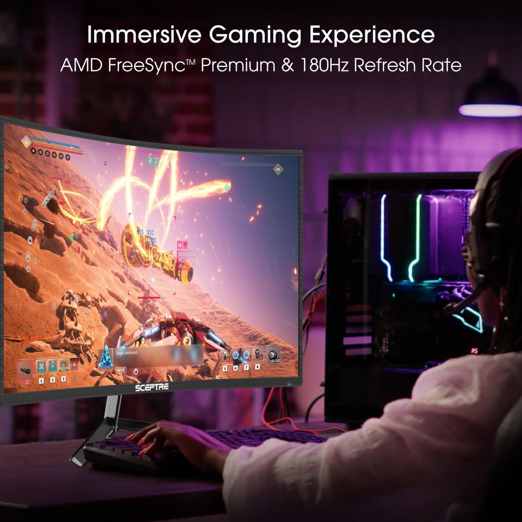 New 24-Inch Curved Gaming Monitor 1080P up to 180+Hz Displayport HDMI 100% Srgb, AMD Freesync Build-In Speakers Machine Black 2026 (C248B-FWT168 Series)