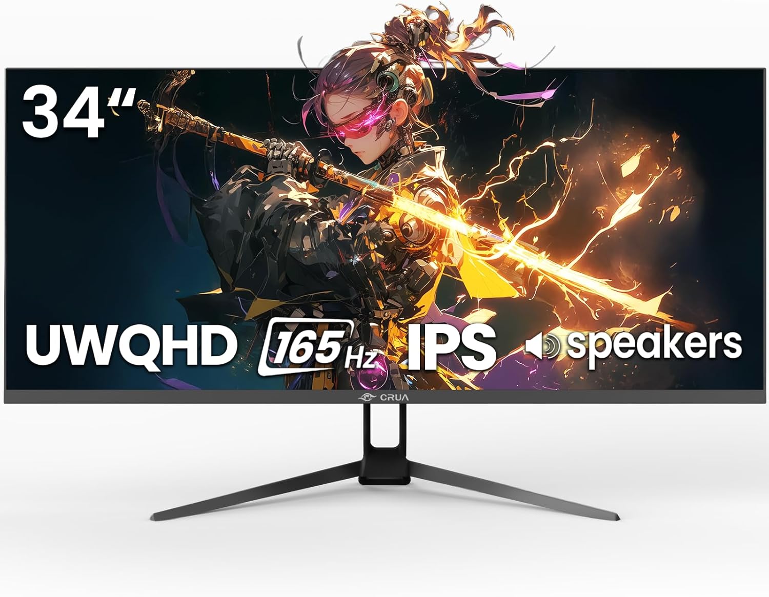 34'' Gaming Monitor 165Hz/144Hz, UWQHD 3440X1440P IPS Ultrawide Screen Computer Monitors with Built-In Speakers, Supports Freesync, 120% Srgb, PIP/PBP, HDMI2.0 & DP1.4, Wall Mount&Tilt Adjustable