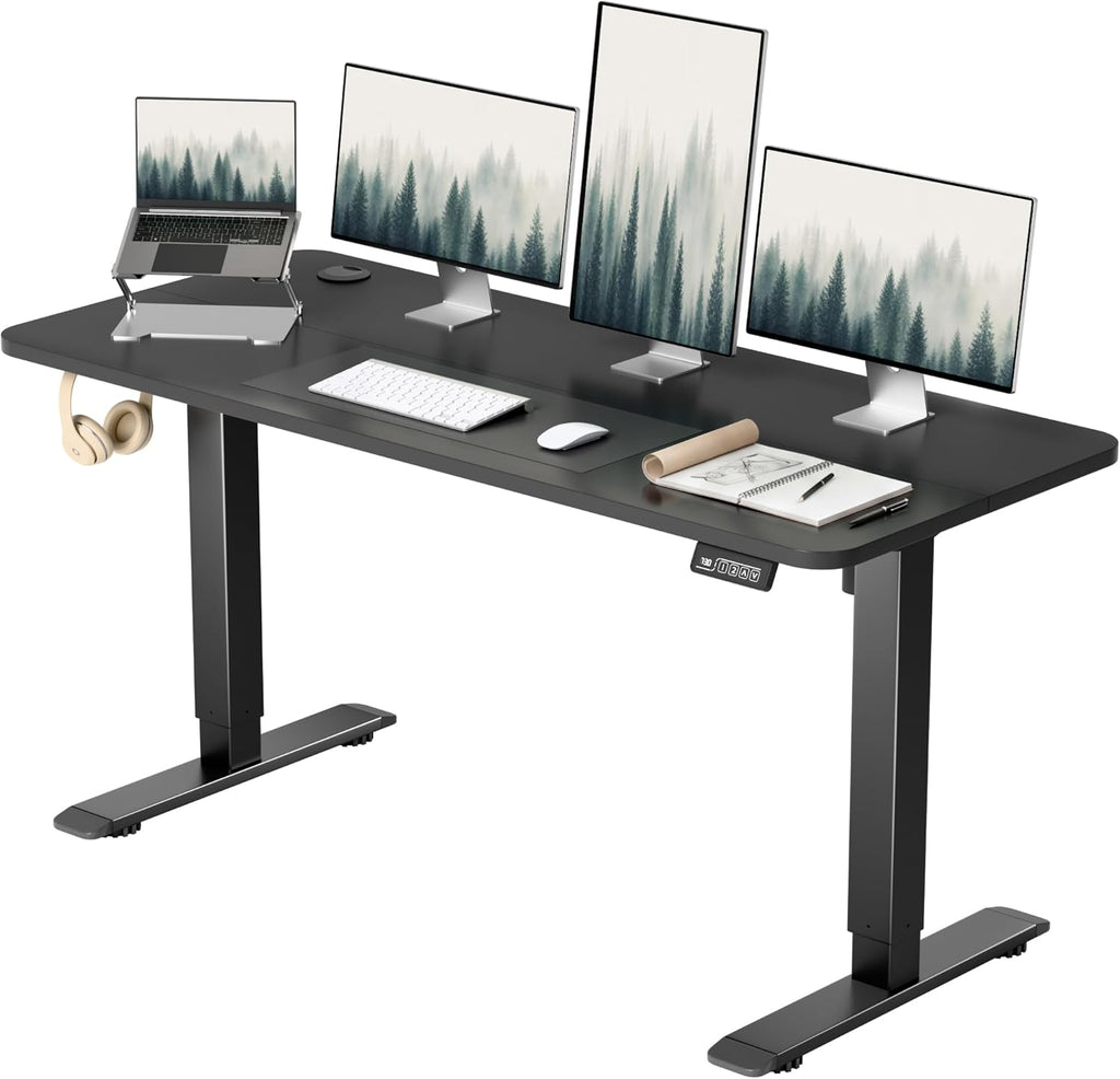 55 X 24 Inches Electric Height Adjustable Standing Desk Large Sit Stand up Desk Home Office Computer Desk Memory Preset with T-Shaped Metal Bracket, Black