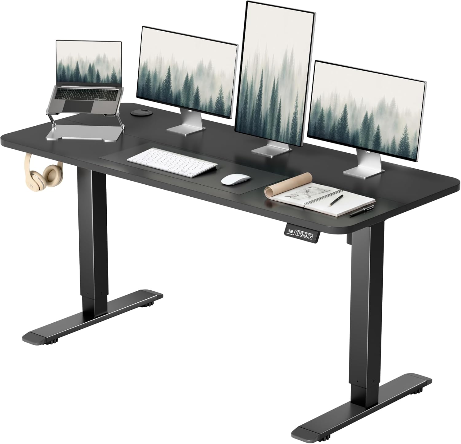 55 X 24 Inches Electric Height Adjustable Standing Desk Large Sit Stand up Desk Home Office Computer Desk Memory Preset with T-Shaped Metal Bracket, Black