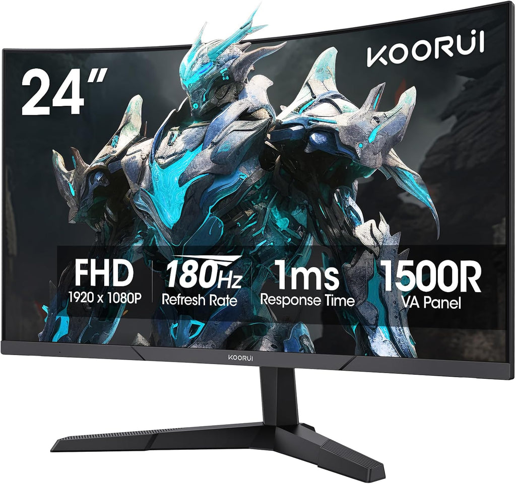 24 Inch Curved Gaming Monitor 180Hz FHD 1080P Computer Monitor, 1Ms 1500R Display, Adaptive Sync, Freesync Premium, HDMI 2.0X2 & DP 1.2, VESA, Tilt, 24E6CA