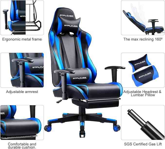 GTPLAYER Gaming Chair with Footrest, Ergonomic Computer Game Desk Chair Limareoo Tech Default Title Default Title