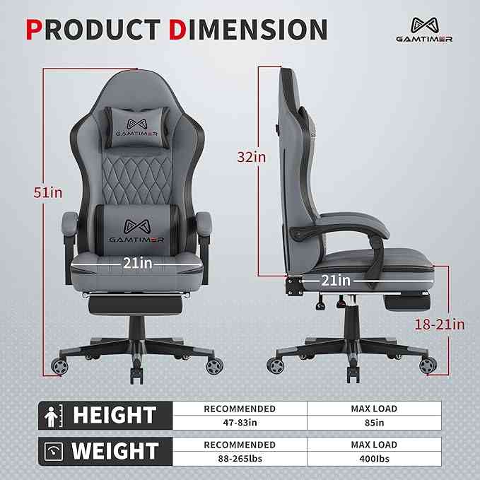 Gaming chair with adjustable backrest, armrest, and 360-degree rotation