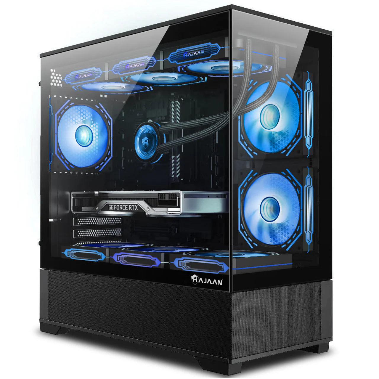 HAJAAN Superx Liquid Cooled Gaming PC Tower Desktop - MSI 27-Inch Curved Gaming Monitor Combo - 32GB DDR4 RAM - 1TB Nvme SSD - Wifi 6 - Bluetooth - Windows 11 Pro