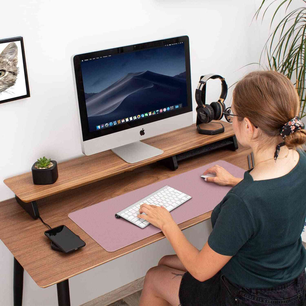 Double-Sided PU Leather Desk Pad - Non-Slip Large Mouse Pad & Desk Mat for Office, Home - Waterproof, Easy to Clean, Durable Dual-Sided Surface (23.6"X13.7", Purple)