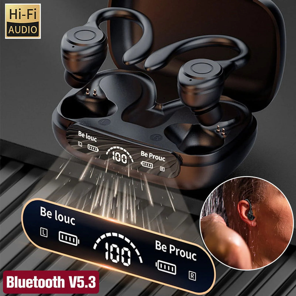 Wireless Earbuds Bluetooth 5.3 TWS Headphones LED Diaplay Hi-Fi Sweatproof Noise Canceling Earhooks Earphone with Charging Case