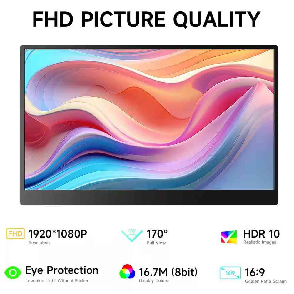 15 In. FHD 1080P Portable Monitor USB-C HDMI HDR IPS with Speakers and Smart Cover