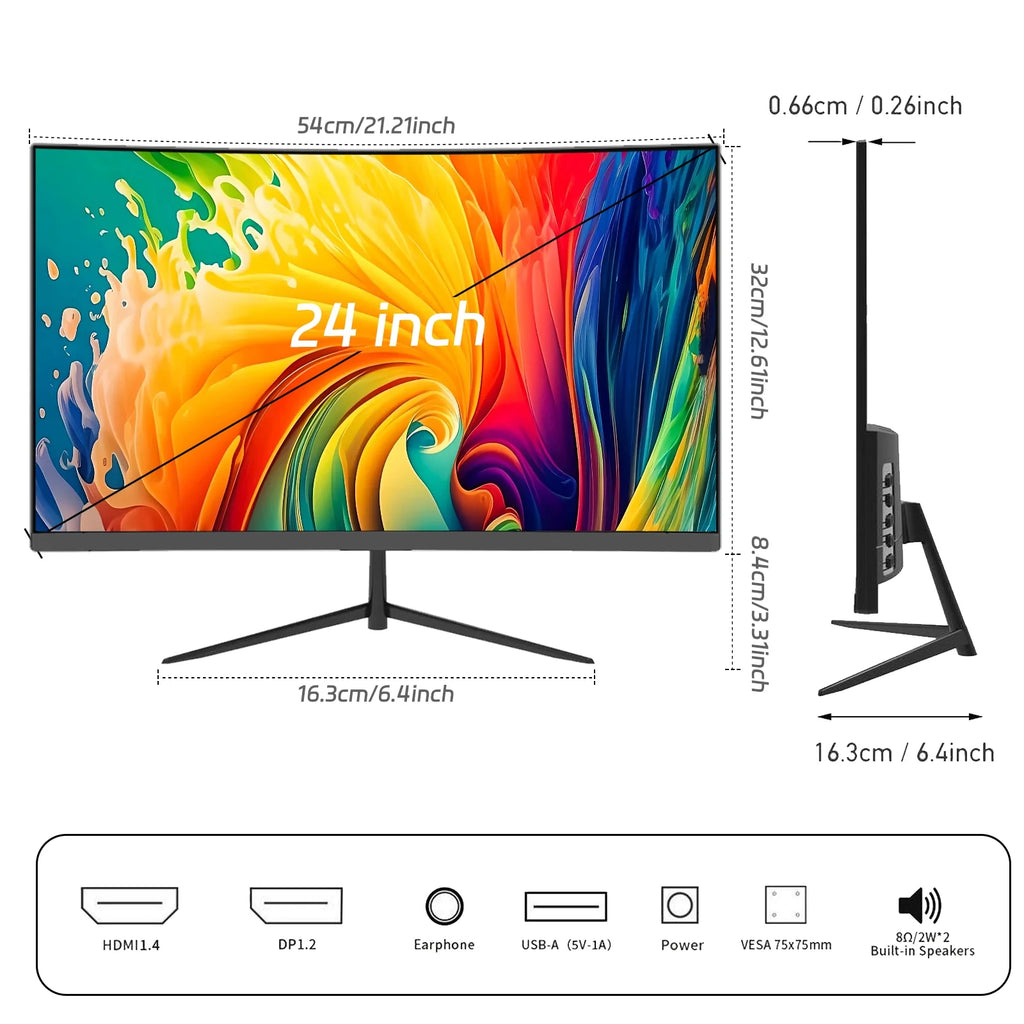 24 Inch Curved Gaming Monitor 180Hz 1Ms FHD 1080P | HDMI DP Freesync Eye Care