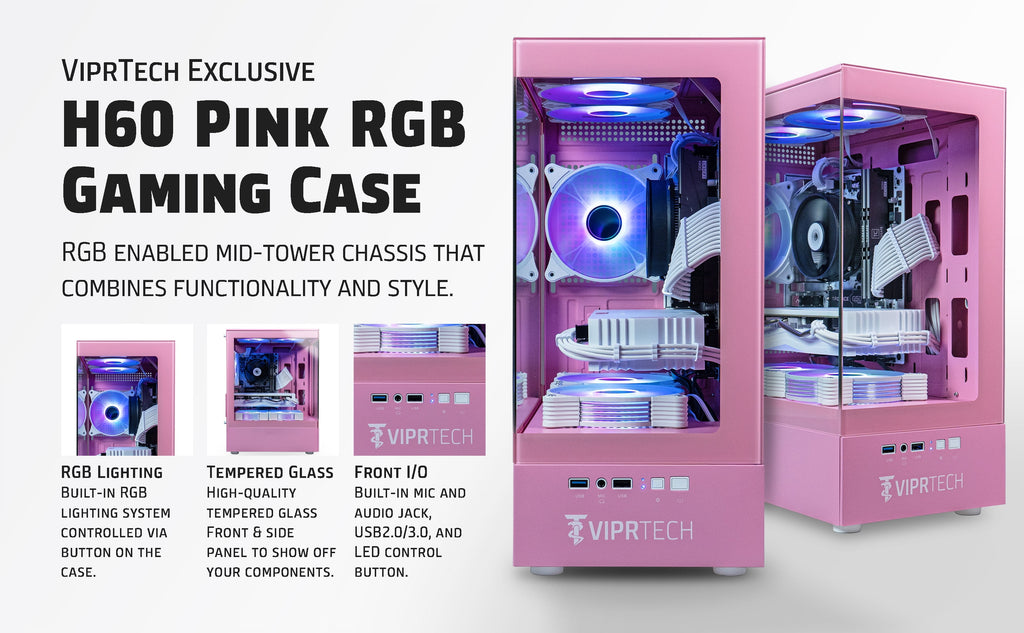 Stryker 4.0 Liquid-Cooled PC - AMD Ryzen 7 (4.4Ghz), RTX 5060 8GB, 16GB DDR4, 1TB SSD, Pink