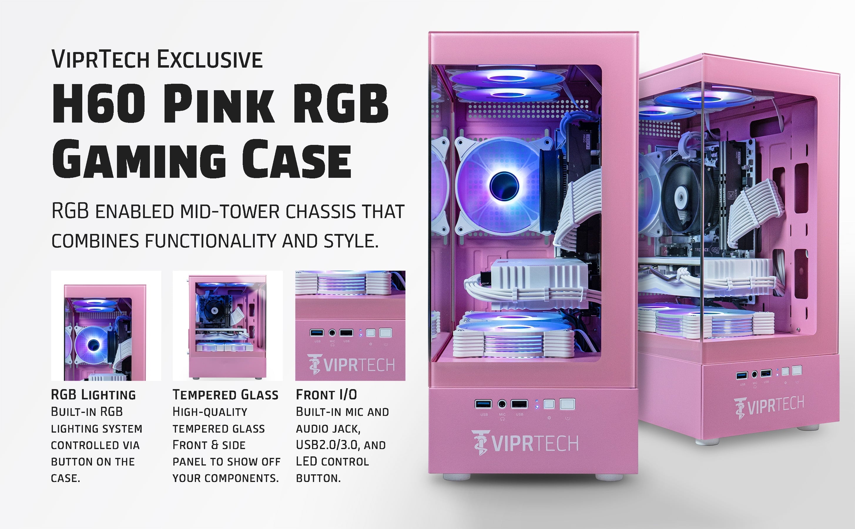 Stryker 4.0 Liquid-Cooled PC - AMD Ryzen 7 (4.4Ghz), RTX 5060 8GB, 16GB DDR4, 1TB SSD, Pink