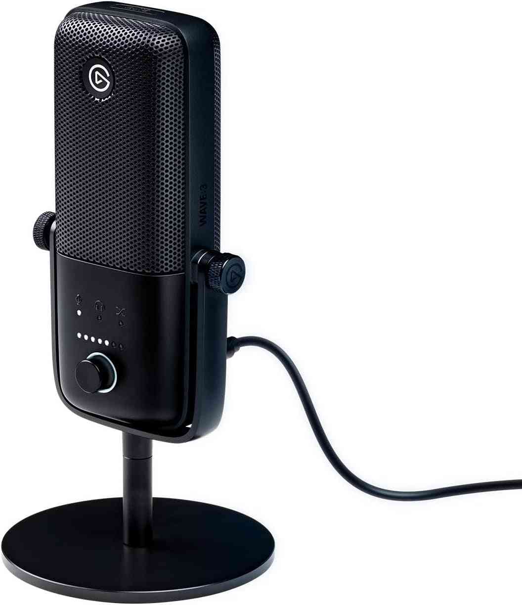 USB condenser microphone for streaming and gaming on stand