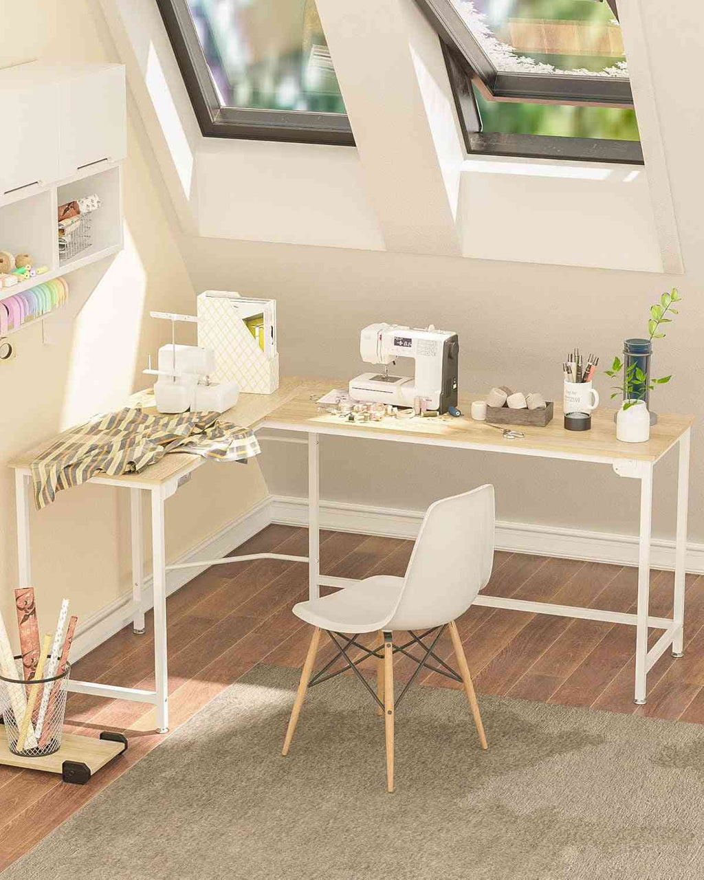 Modern L-Shaped Desk 66'' Corner Computer Desk Home Office Study Workstation Wood & Steel PC Laptop Gaming Table