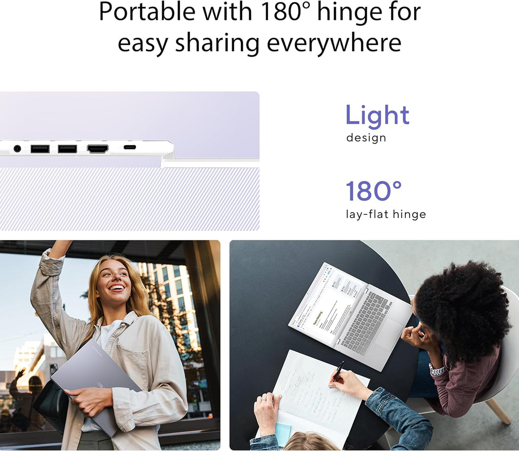 ASUS Chromebook plus CX34 Laptop with Google AI, 14" Display (1920X1080), Intel® Core™ I3-1215U Processor, 8GB RAM, 256GB UFS Storage, Chromeos, White, CX3402CBA-DH386-WH