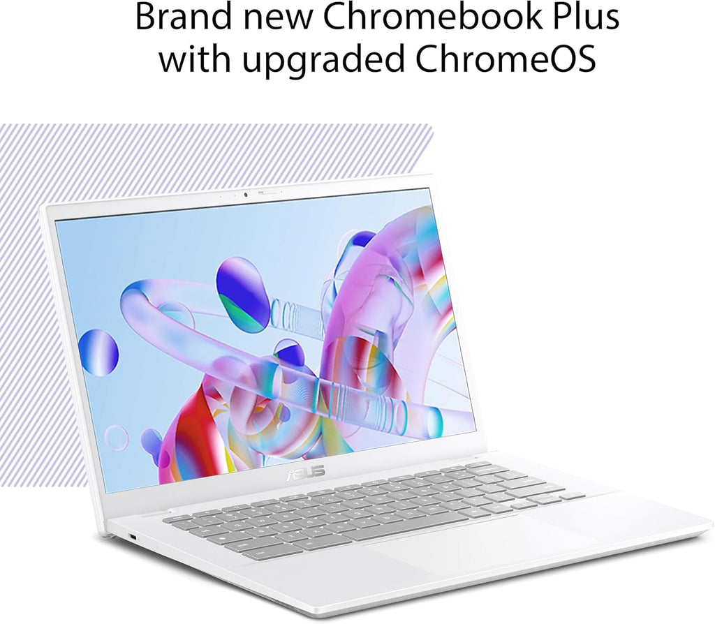 ASUS Chromebook plus CX34 Laptop with Google AI, 14" Display (1920X1080), Intel® Core™ I3-1215U Processor, 8GB RAM, 256GB UFS Storage, Chromeos, White, CX3402CBA-DH386-WH