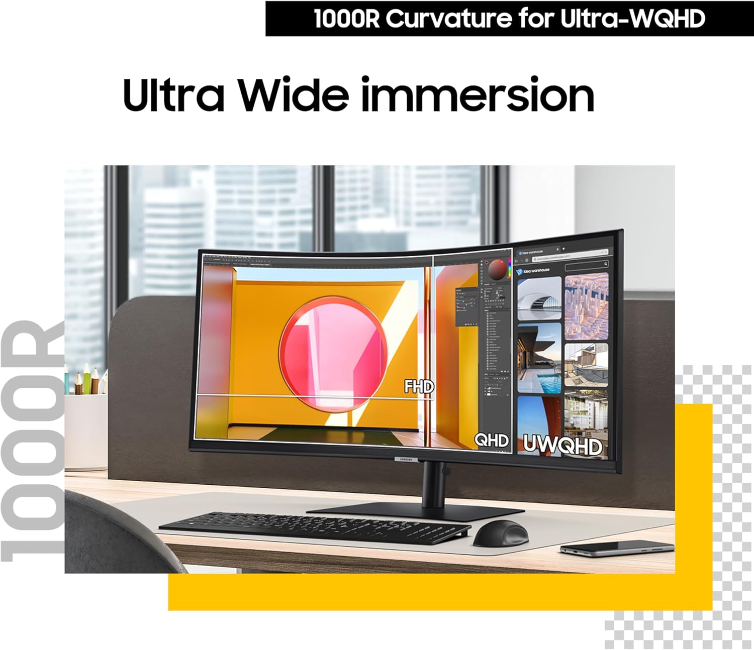 Samsung 34” Viewfinity S65UC, Ultra-Wqhd, 100Hz, AMD Freesync™ HDR10, KVM Switch Built in Speakers with USB-C Curved Monitor, LS34C654UANXGO, 2025