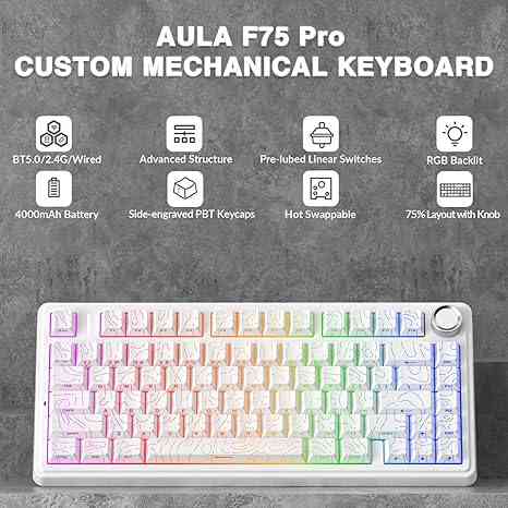 AULA F75 Pro mechanical keyboard with RGB backlit and knob