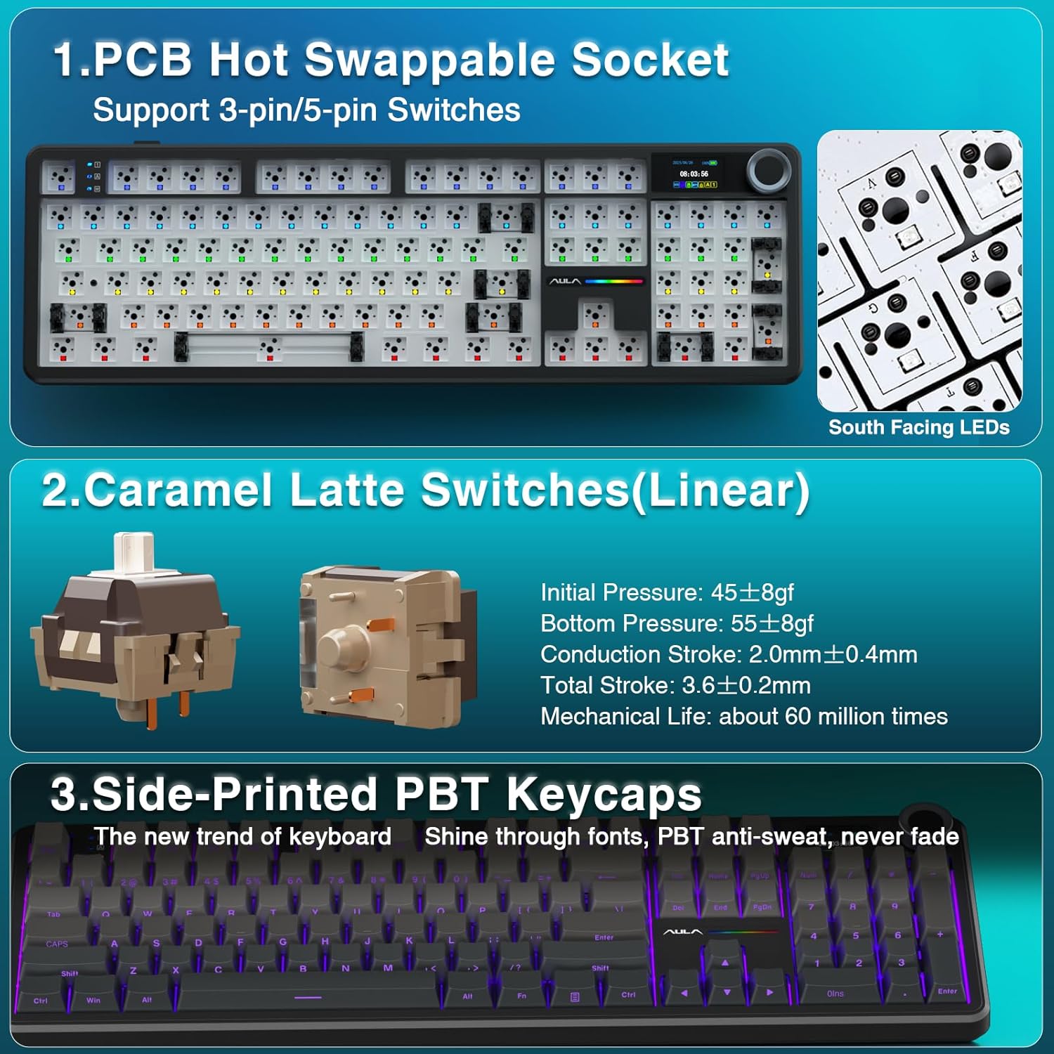 F108 PRO - Wireless Mechanical Keyboard with Screen & Knob,Full Size Keyboard with 8000Mah Battery,Pre-Lubed Switches,Side Printed PBT Keycaps,Rgb Backlit Hot Swappable Custom Gaming Keyboards