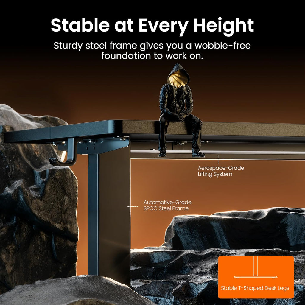 Height Adjustable Electric Standing Desk, 55 X 28 Inches Sit Stand up Desk, Memory Computer Home Office Desk, Black