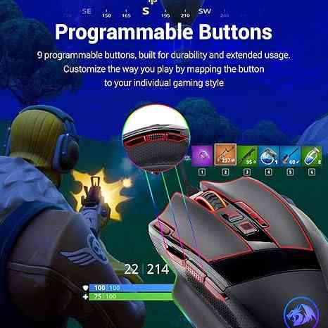 Redragon M801 Gaming Mouse, RGB PC Gaming Mouse MMO with 9 Programmable Buttons Macro Recording Default Title USD Limareoo Tech