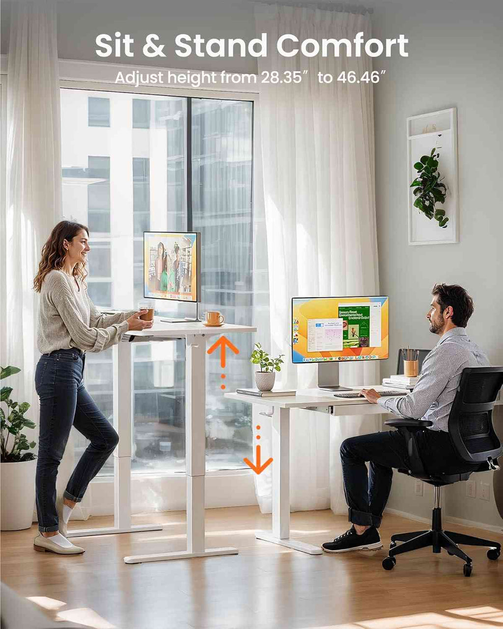 48 X 24 Inch Electric Standing Desk Adjustable Height with Drawers, 4 Memory Height Settings, Sit Stand up Desk for Home Office & Computer Workstation, White